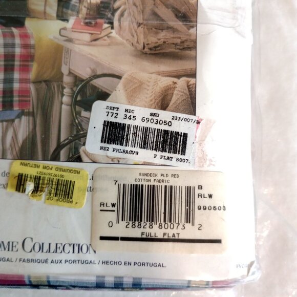 Ralph Lauren 100% Cotton Full Flat Sheet Sundek Plaid Red NIP - Picture 6 of 7
